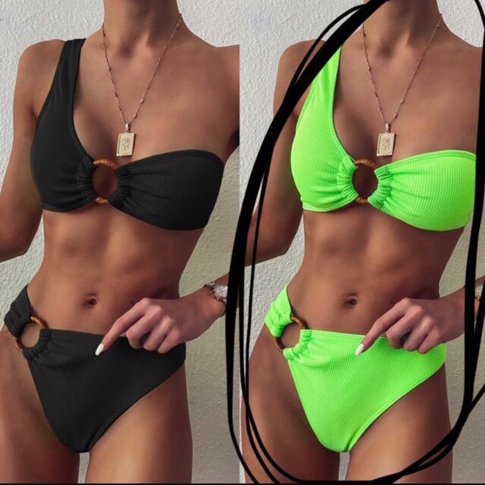 Neon lime green one shoulder bikini